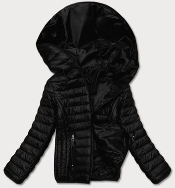 Pikowana kurtka damska z kapturem czarna (B0123-1)
