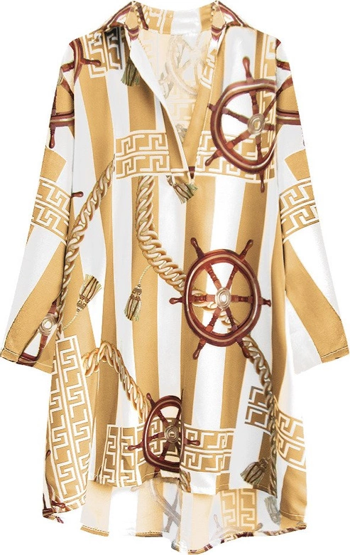 KOSZULA OVERSIZE WE WZORY BIAŁO-KARMELOWA (301ART)