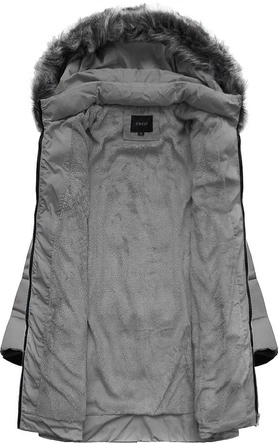 DŁUŻSZA ZIMOWA KURTKA DAMSKA Z KAPTUREM SZARA (B9902)