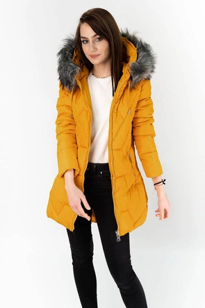 PIKOWANA KURTKA DAMSKA ZIMOWA ŻÓŁTA (B9527)