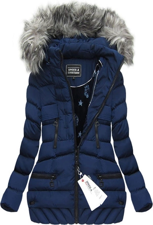 PIKOWANA KURTKA Z KAPTUREM GRANATOWA (W819BIG)