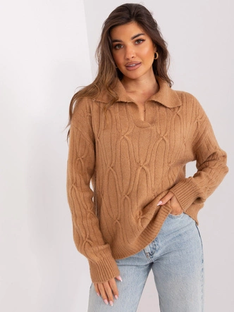 Sweter damski z kołnierzykiem camel (2349)
