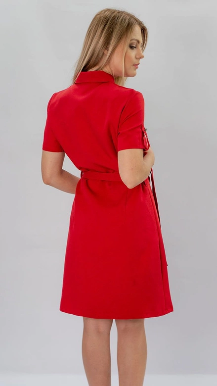 SUKIENKA Z KOŁNIERZYKIEM TYPU SZMIZJERKA CZERWONA (431ART)