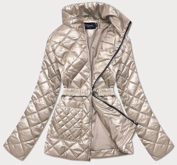 Pikowana kurtka damska z paskiem beżowa (bh2208)