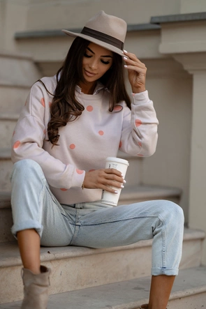 Bawełniana damska bluza w kropki pomarańczowa (784)