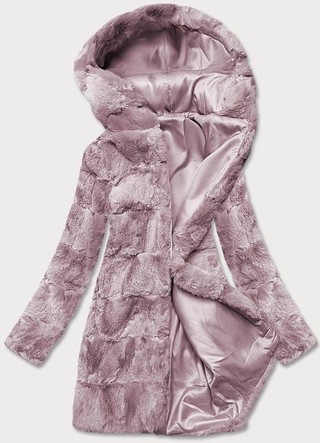 Kurtka damska futro z kapturem pudrowo różowa (br9741-81)
