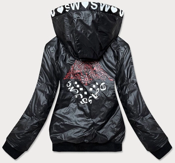 DWUSTRONNA BŁYSZCZĄCA KURTKA DAMSKA CHABROWA (B9778-2)