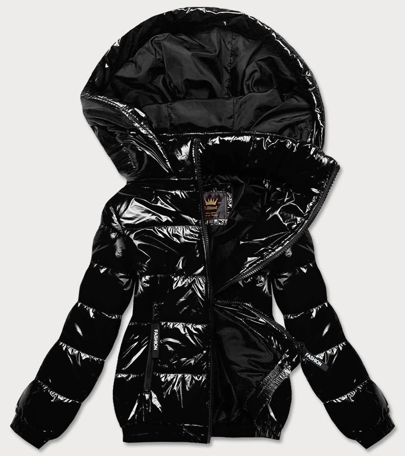 Błyszcząca kurtka damska ze ściągaczem czarna (LD7250)