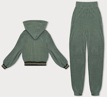 Komplet dresowy w prążki z ozdobnymi ściągaczami oliwkowy (AMG-345A)