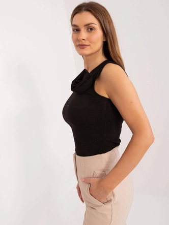 Prążkowany top z okrągłym dekoltem czarny (17733)