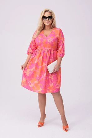 Letnia sukienka w kwiaty róż-pomarańcz (8276)