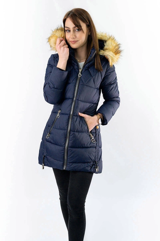 PIKOWANA DAMSKA KURTKA Z KAPTUREM GRANATOWA (1907)