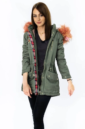 BAWEŁNIANA DAMSKA PARKA ZIMOWA KHAKI 1 (K5001)