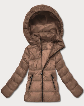 Pikowana zimowa kurtka damska do bioder camel (T3-2656#-305)