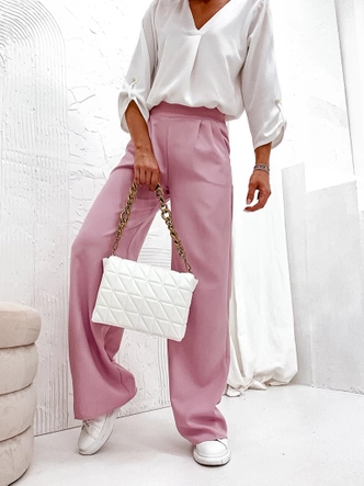 Eleganckie spodnie damskie pudrowy róż (8247)