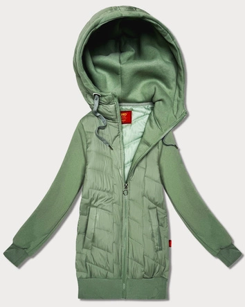Damska bluza z kapturem z łączonych materiałów Goodlookin pistacjowa (AMG-175)