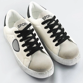 Damskie trampki z łączonych materiałów biało-czarne (1088)