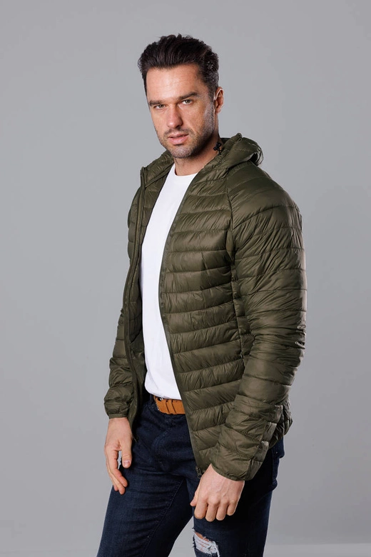 Pikowana kurtka męska z kapturem oliwka (HM112-7)