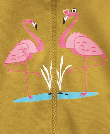 BLUZA Z FLAMINGAMI MUSZTARDOWA (X1925X)