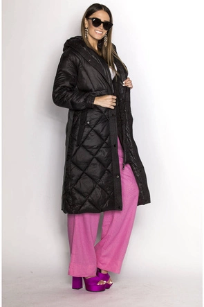 Długa kurtka puchowa damska czarna (ag1-j9081)