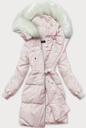 DAMSKI ZIMOWY PŁASZCZ Z KAPTUREM I PUCHEM NATURALNYM ŁOSOSIOWY (17117)