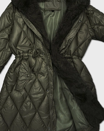 Kurtka z futrzanym kapturem tworzącym kołnierz khaki (T3-2635#-22)