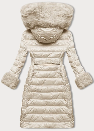 Puchowy płaszcz damski na guziki perłowy (5M3160/1-281)
