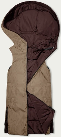 Długa kamizelka damska dwustronna brąz-beż (B8248-14)