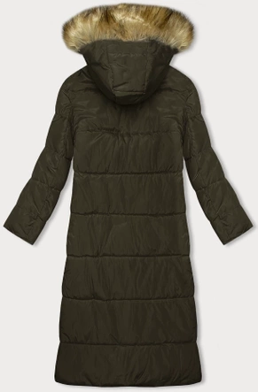 Długa kurtka zimowa z kapturem khaki (V726)