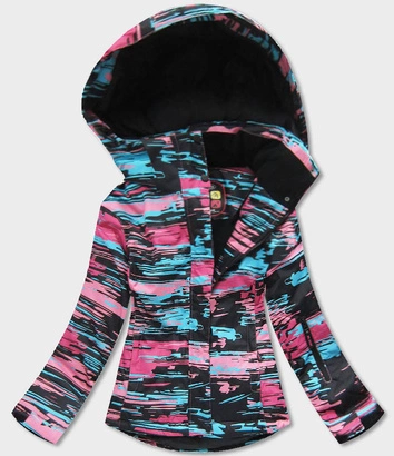 DAMSKA KURTKA ZIMOWA SNOWBOARDOWA Z MEMBRANĄ CZARNO-RÓŻOWA (W185)
