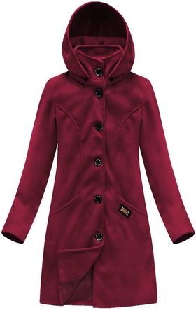 PŁASZCZ Z DOMIESZKĄ WEŁNY I KAPTUREM BORDOWY (6801)