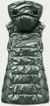 Błyszcząca kamizelka damska z kapturem zielona (b8019-10)
