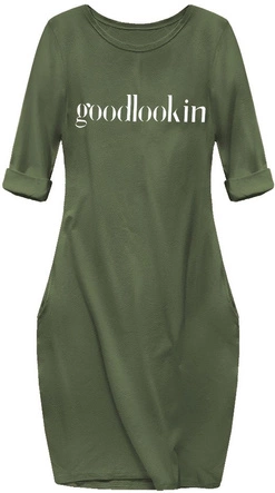 BAWEŁNIANA SUKIENKA OVERSIZE KHAKI (144ART)