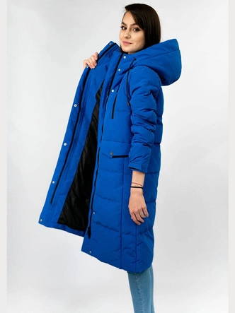 PROSTY DAMSKI PŁASZCZ ZIMOWY Z PUCHEM NATURALNYM NIEBIESKI (7123)