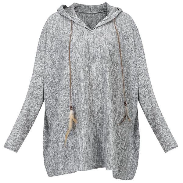 SWETER Z RZEMYKIEM I PIÓRAMI SZARY (9230)