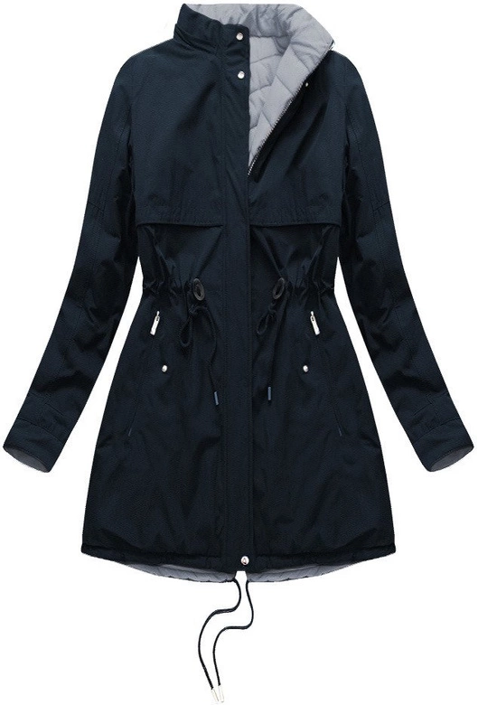 Dwustronna damska kurtka zimowa z kapturem granatowo-szara (w214big)