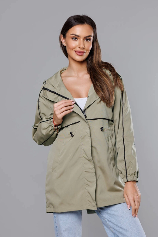 Cienka kurtka damska na podszewce oliwka (B8119-48)