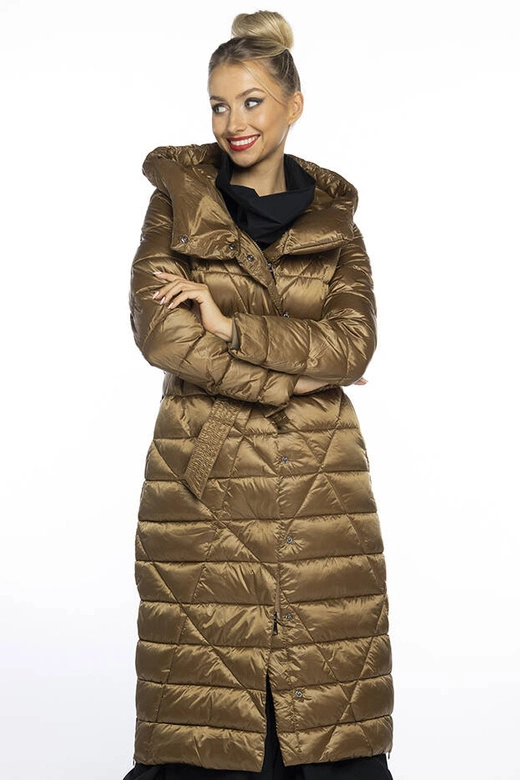 Pikowany płaszcz z kapturem złotobrązowy (AG1-J9069)