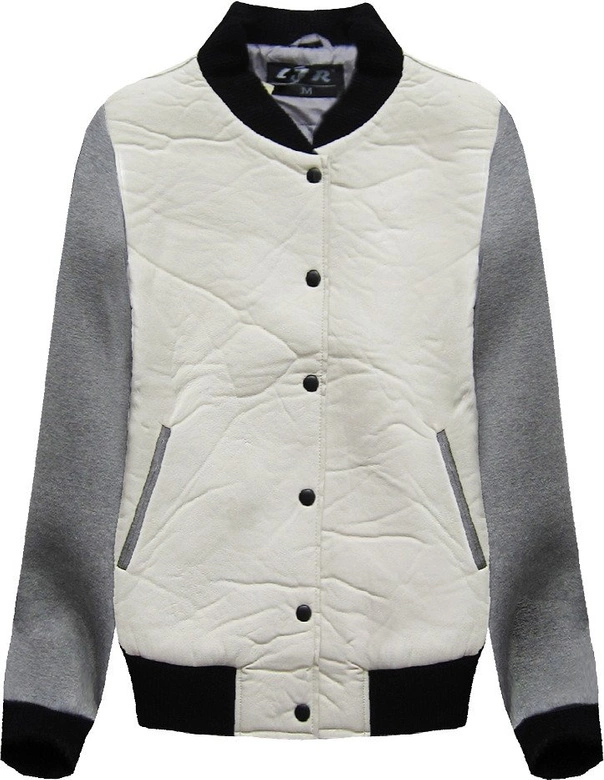 BOMBERKA Z ŁĄCZONYCH MATERIAŁÓW ECRU (028LJ)