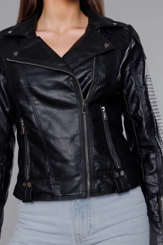 Kurtka ramoneska z klapami czarna (11Z8037)