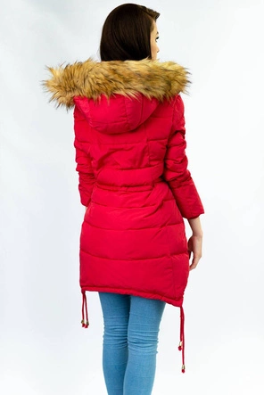 PIKOWANA KURTKA DAMSKA ZIMOWA Z KAPTUREM CZERWONA (3605W)