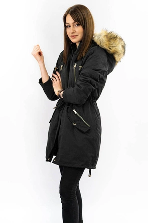 CIEPŁA DAMSKA ZIMOWA PARKA Z PODPINKĄ CZARNA (W168)