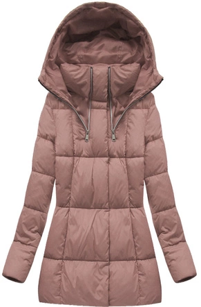 Krótka kurtka damska zimowa z zamkami antyczny róż (7750)