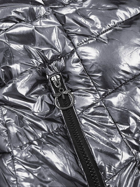 KRÓTKA BŁYSZCZĄCA DWUSTRONNA KURTKA DAMSKA SREBRNA (B9542)