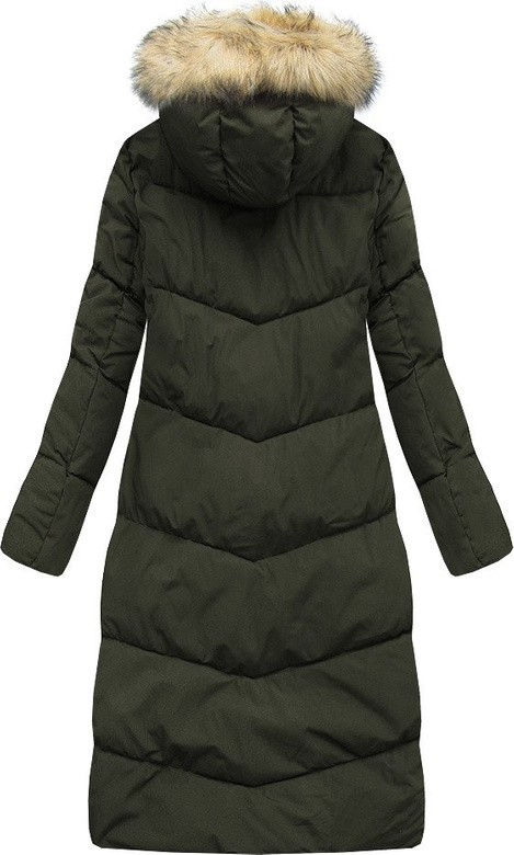 PROSTY PŁASZCZ ZIMOWY DAMSKI Z KAPTUREM KHAKI (J9-007)