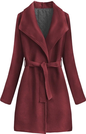 WIĄZANY PŁASZCZ Z KOŁNIERZEM BORDOWY (534/2ART)