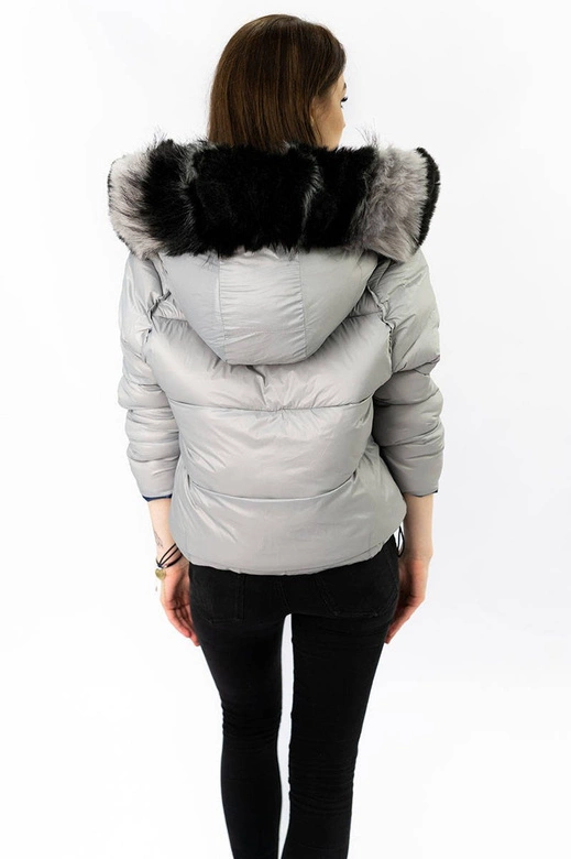 Dwustronna kurtka damska granatowo-szara (b9555)