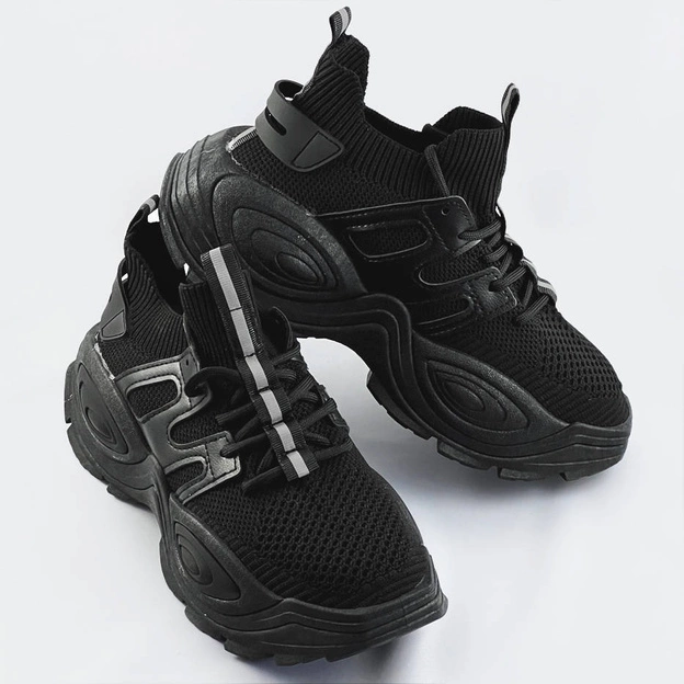 Tekstylne sneakersy damskie czarne (ra16)