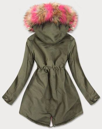 KURTKA PARKA DAMSKA ZIMOWA KHAKI-RÓŻOWA (X619X)