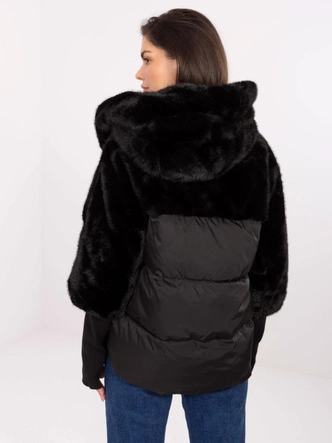 Luźna kurtka z łączonych materiałów czarna (WJ218)